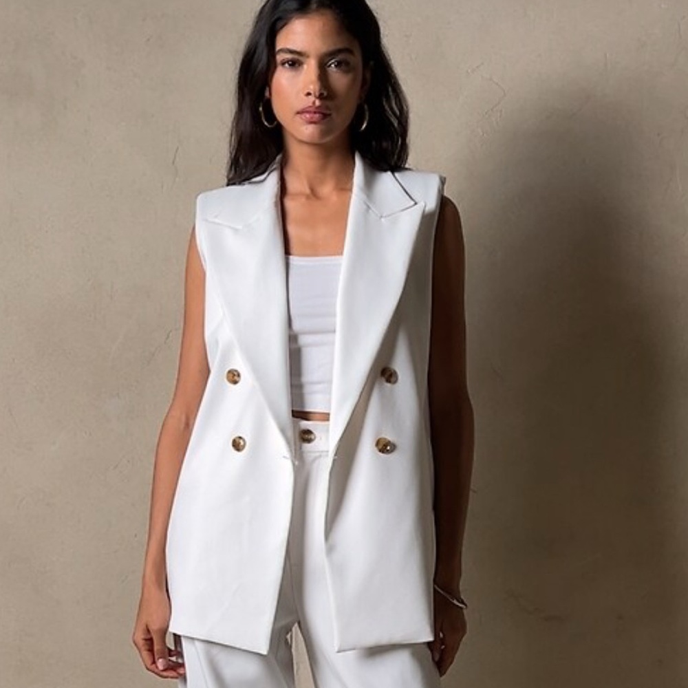 Banana Republic Boyfriend White Double-Breasted Vest